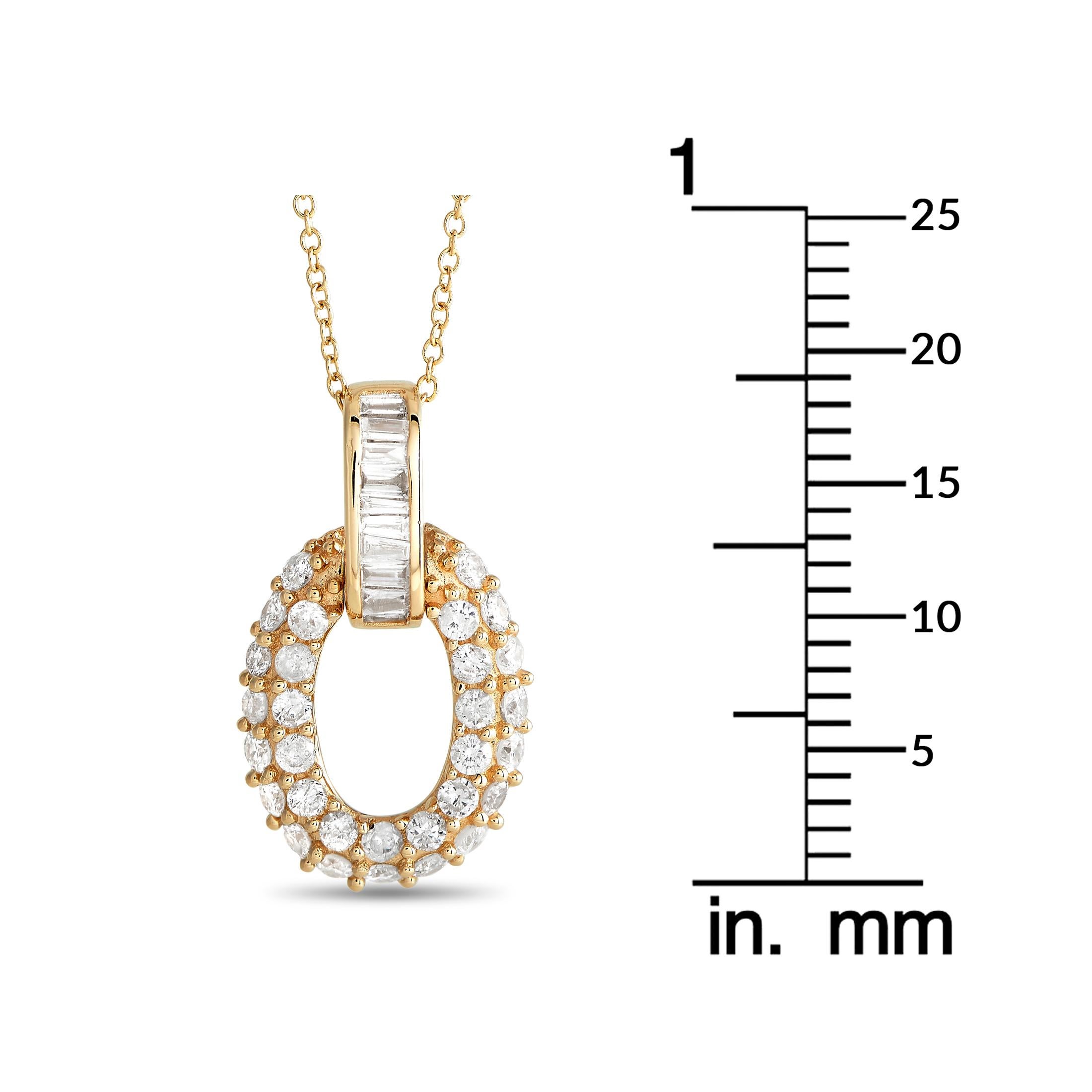 Round Cut 14K Yellow Gold 0.63ct Diamond Oval Necklace For Sale