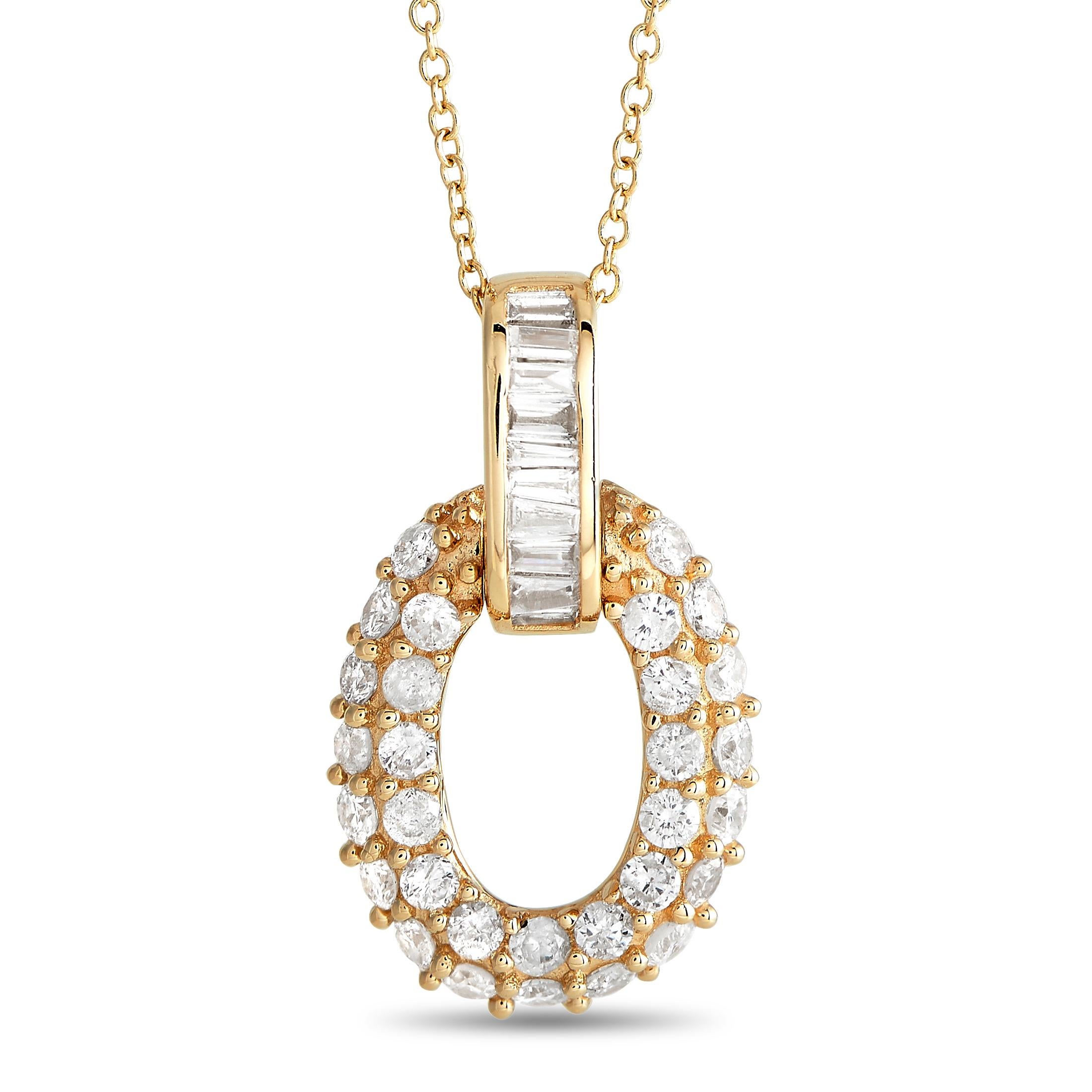 14K Yellow Gold 0.63ct Diamond Oval Necklace In New Condition For Sale In Southampton, PA