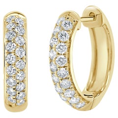 14K Yellow Gold 0.65ct Diamond Double Row Earrings for Her