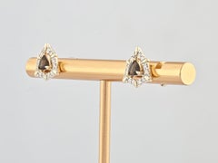14K Yellow Gold 0.66 Cts Smoky Quartz & Diamond Stud Earrings