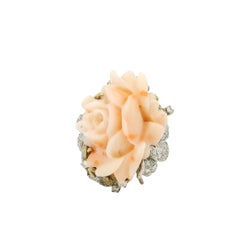 14k Yellow Gold 0.67ctw Diamond Pave Carved Coral Ring