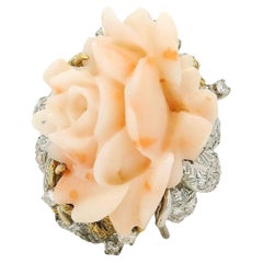 14k Yellow Gold 0.67ctw Diamond Pave Carved Coral Ring