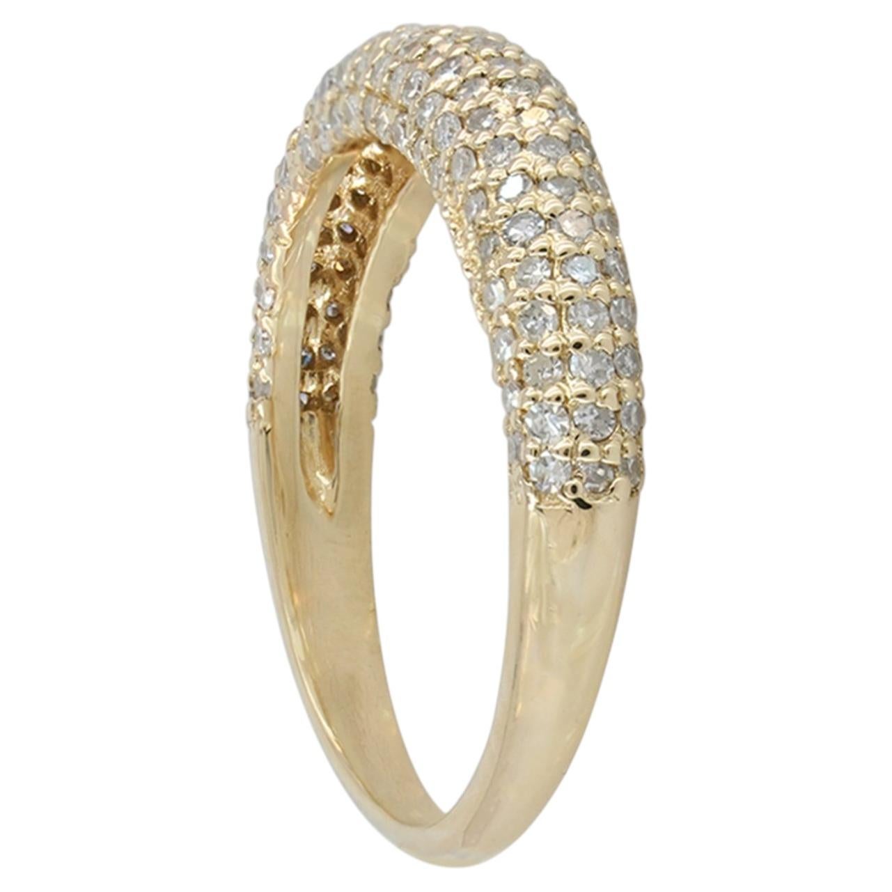 14K Yellow Gold 0.68 CT Natural Diamond Multi-Row Domed Pave Band Ring