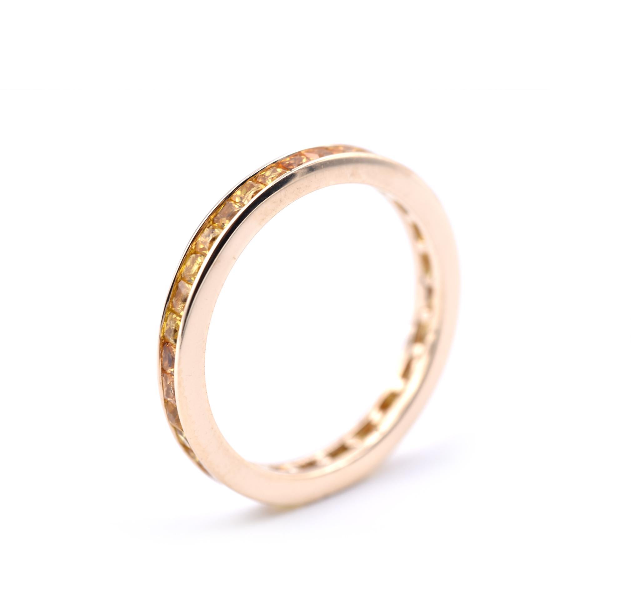 double row channel yellow gold saphire ring