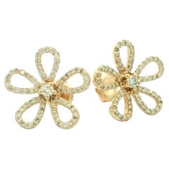 14k Yellow Gold 0.69 Carat Round-cut Diamond 5-Petal Flower Earrings Screw backs