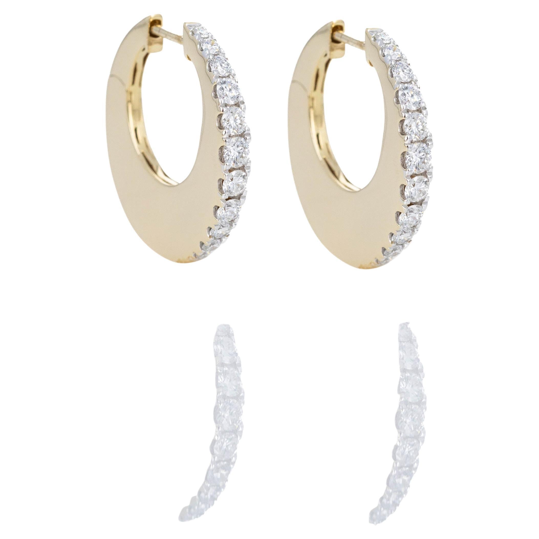 14K Yellow Gold 0.70 Carat Wide Chunky Round Diamond Hoop Earrings