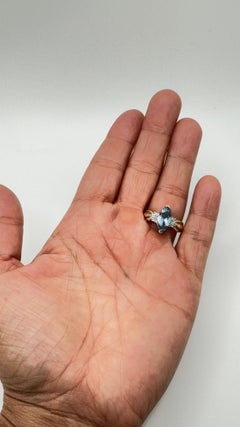14K Yellow Gold 0.70 Ct Marquise Sky Blue Topaz & Diamond Cocktail Ring - Size 7