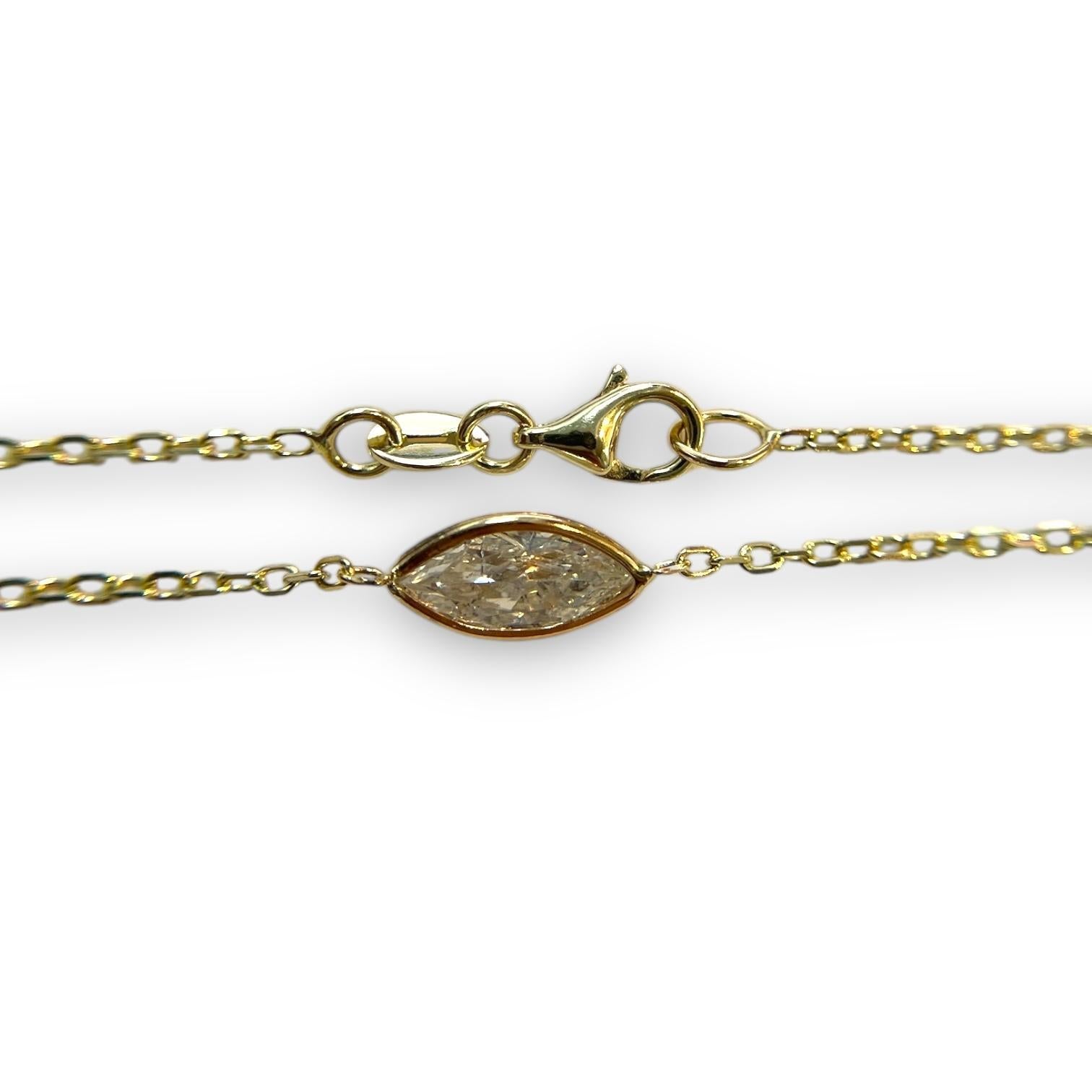 Modern 14K Yellow Gold 0.70ct Marquise Natural Diamond Bezeled Necklace For Sale