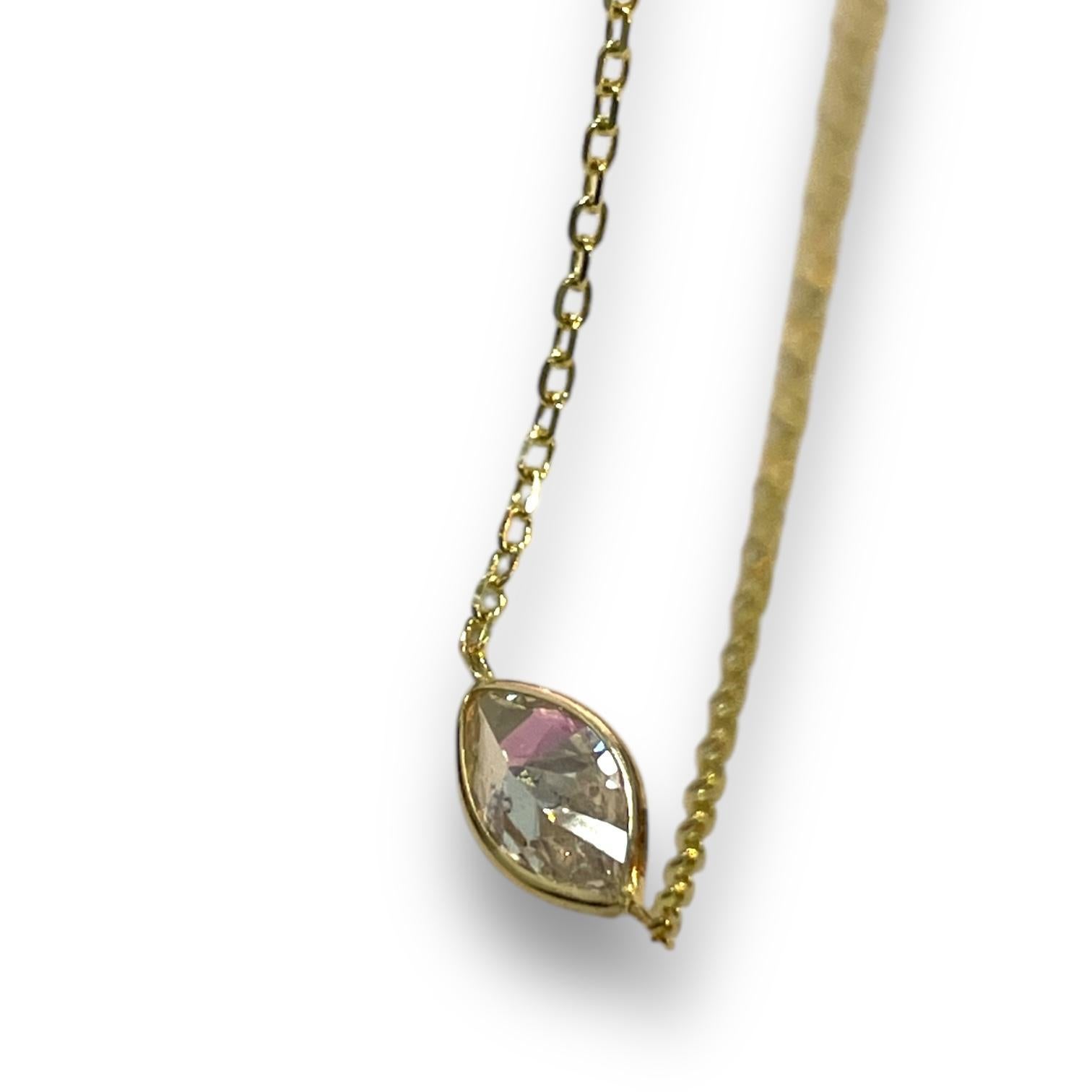 14K Yellow Gold 0.70ct Marquise Natural Diamond Bezeled Necklace In New Condition For Sale In New York, NY