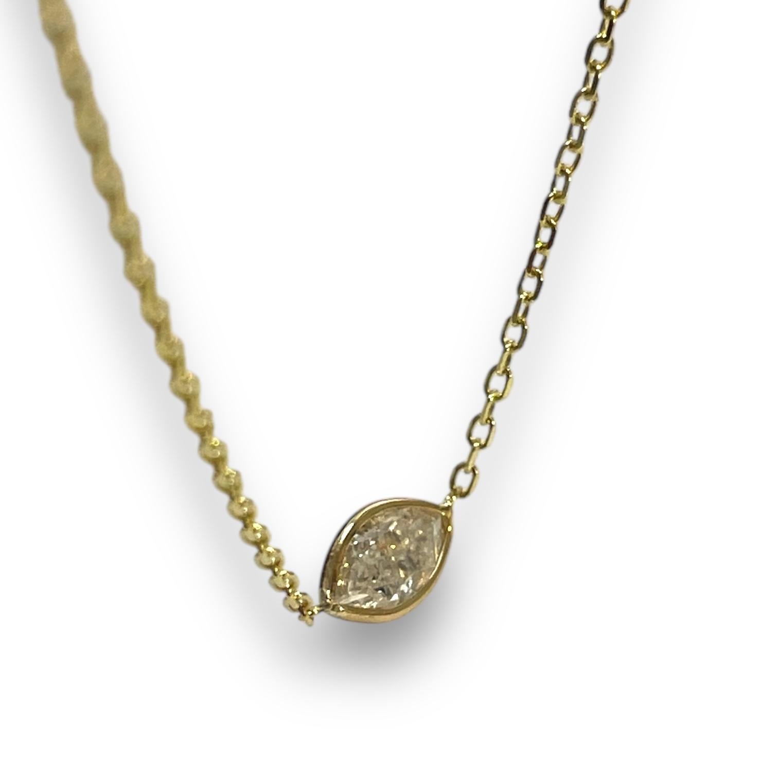 Women's 14K Yellow Gold 0.70ct Marquise Natural Diamond Bezeled Necklace For Sale