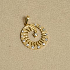 14K Gelbgold 0,72 CT Naturdiamant Offene Spirale Sunburst Kreis Anhänger