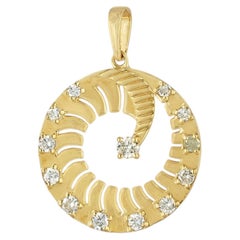 14K Gelbgold 0,72 CT Naturdiamant Offene Spirale Sunburst Kreis Anhänger