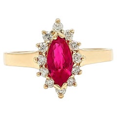 14k Yellow Gold 0.73ctw Marquise Ruby w/ Round Diamond Halo Petite Ring