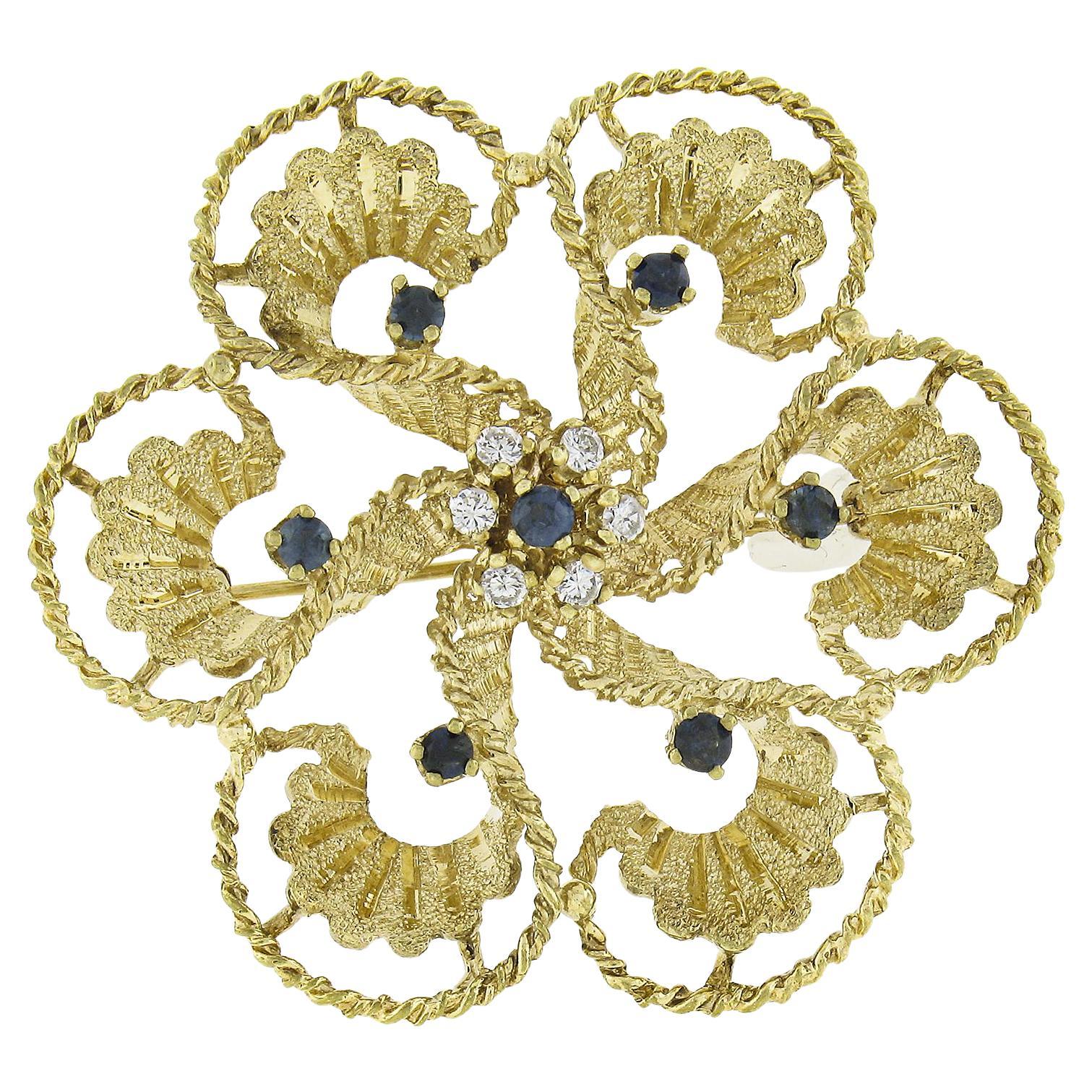 14k Gelbgold 0,73ctw Saphir
Diamant texturiert detaillierte offene Blume Brosche