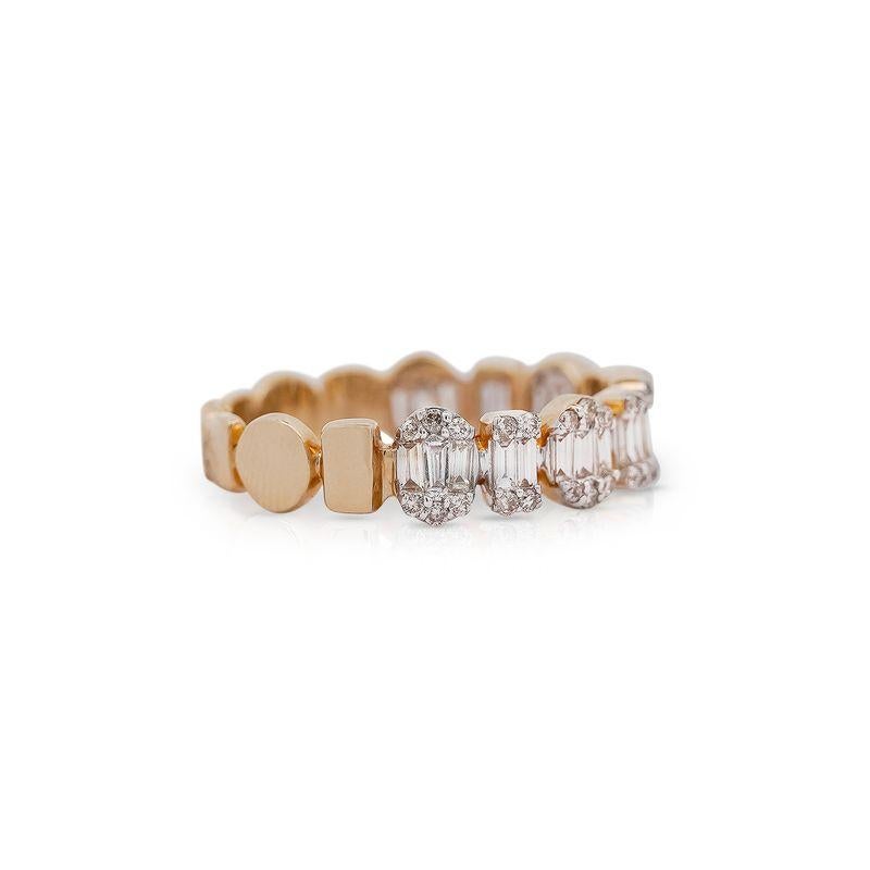 Contemporary 14K Yellow Gold 0.74 CTW Diamond Multi-Shape Geometric Band Ring For Sale
