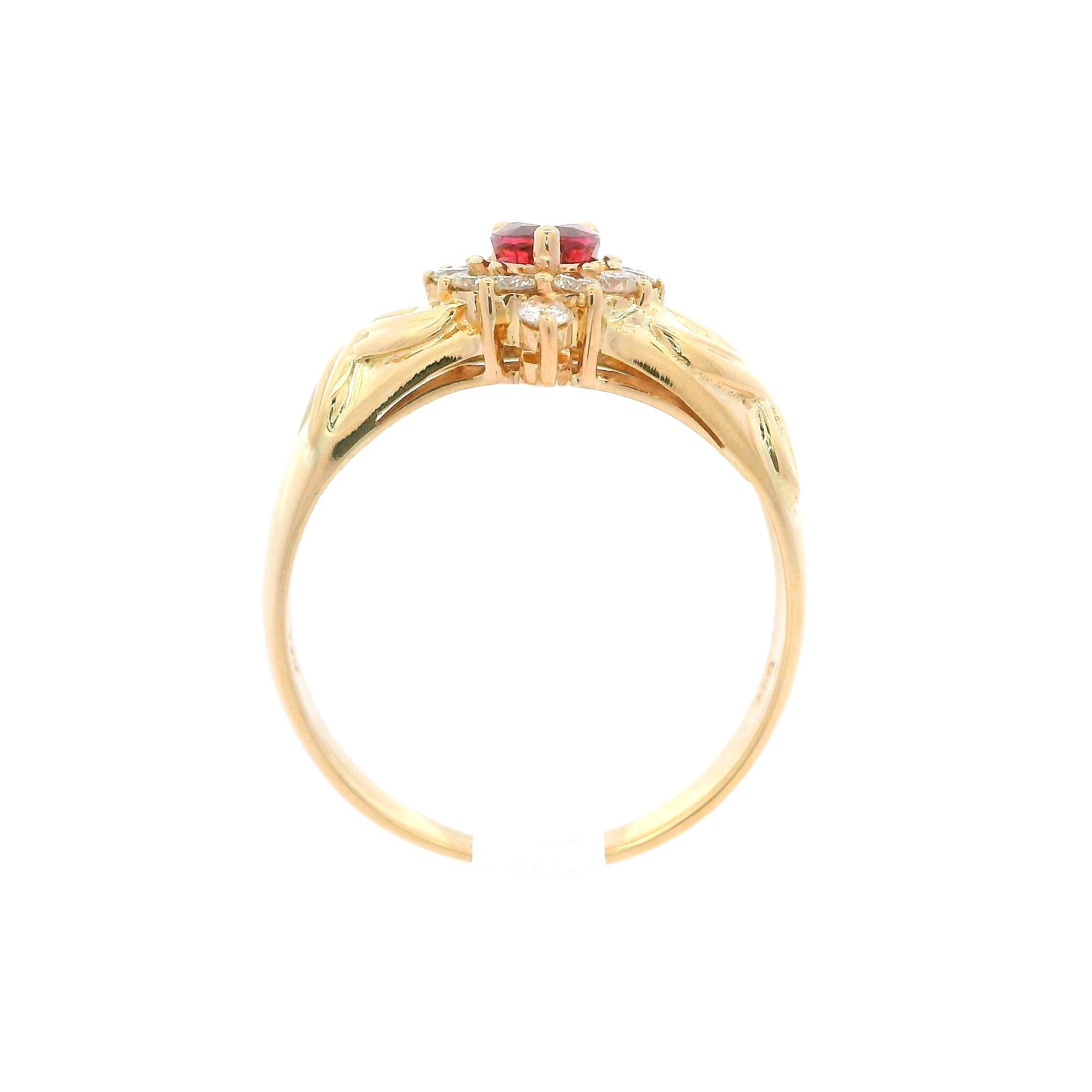 Bague jonc de qualité supérieure en or jaune 14 carats avec rubis et diamants taille halo de 0,74 carat en vente 1