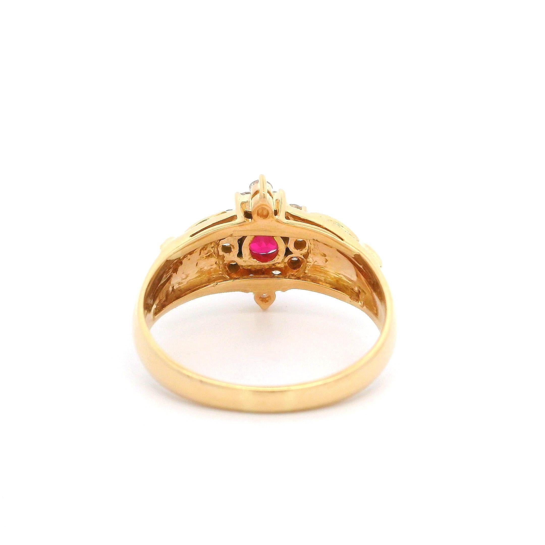 Bague jonc de qualité supérieure en or jaune 14 carats avec rubis et diamants taille halo de 0,74 carat en vente 2
