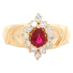 14k Gelbgold 0,74 Karat hochwertiger Rubin & Diamant Halo wie Bandring