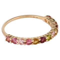 14K Yellow Gold 0.75 Carat Multi-Color Tourmaline Band Ring, Size 6.5