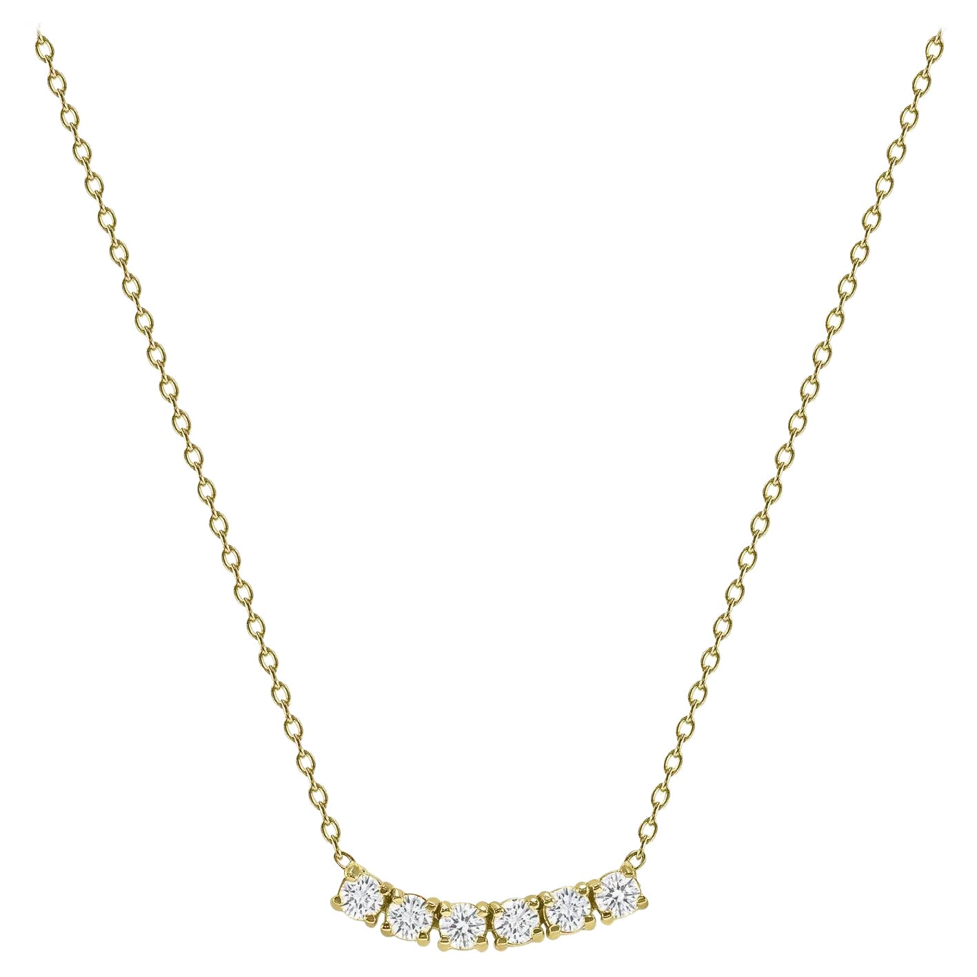 Collar Curvo de Oro Amarillo de 14k 0,75 Quilates Pequeño Diamante Redondo de Seis Piedras