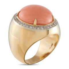 14K Yellow Gold 0.75ct Diamond and Coral Ring MF32-043026