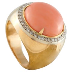 14K Yellow Gold 0.75ct Diamond and Coral Ring MF32-043026