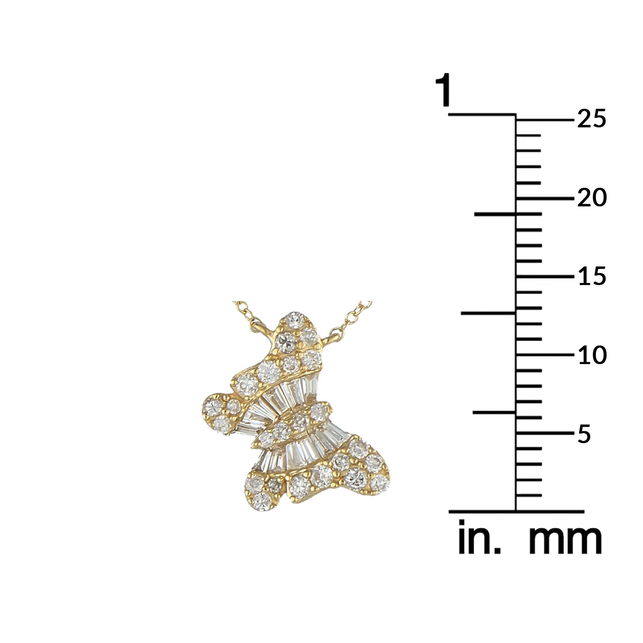 14K Yellow Gold 0.75ct Diamond Butterfly Pendant Necklace In New Condition For Sale In Southampton, PA