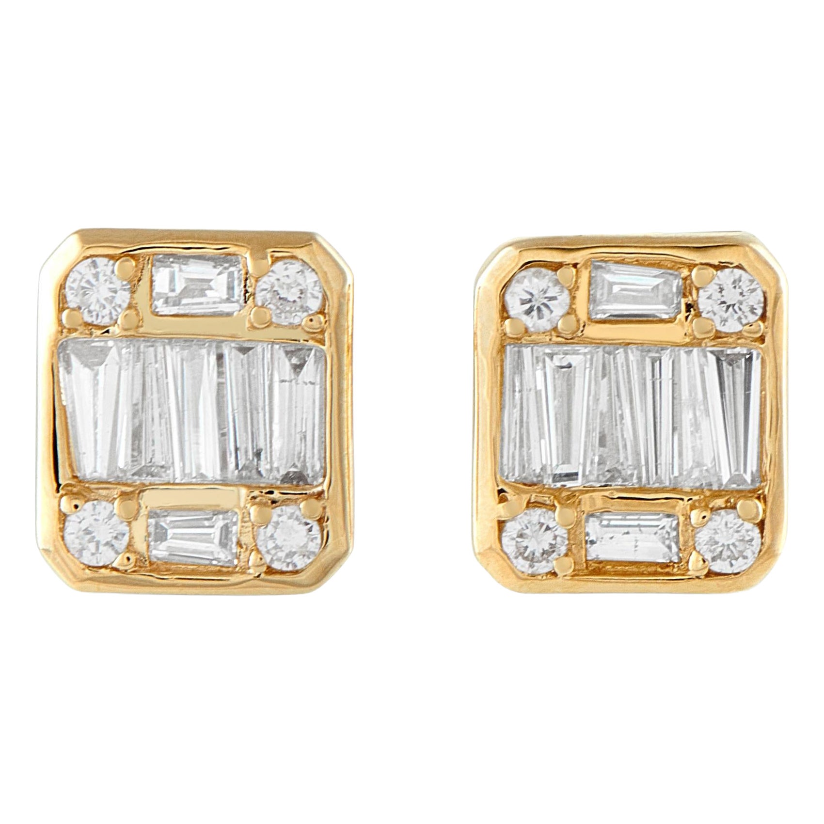 14K Yellow Gold 0.75ct Diamond Cluster Square Stud Earrings ER30543-Y