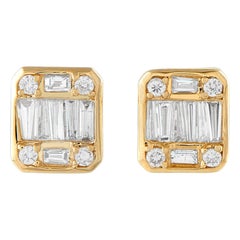 14K Yellow Gold 0.75ct Diamond Cluster Square Stud Earrings ER30543-Y