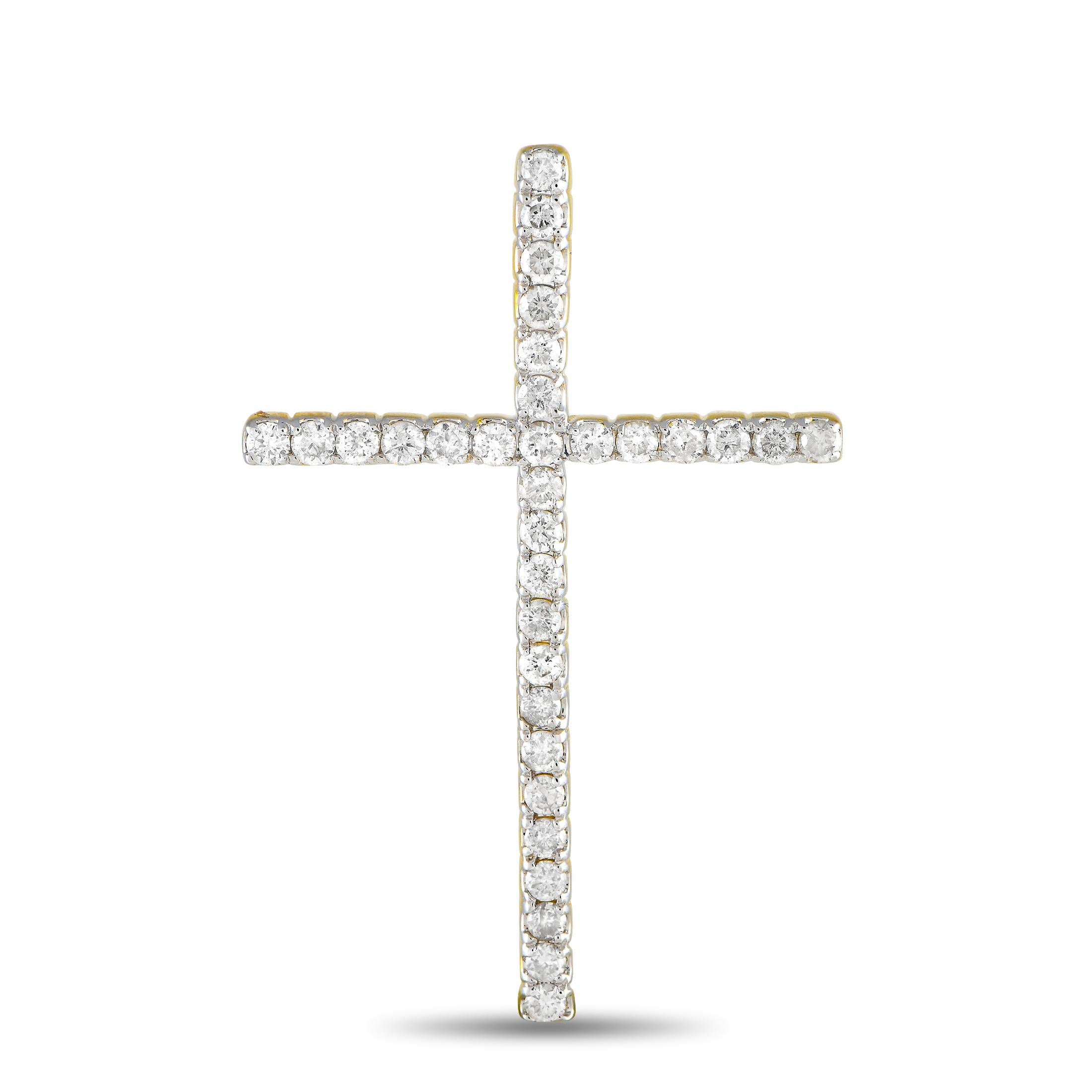 14K Yellow Gold 0.75ct Diamond Cross Pendant  In New Condition In Southampton, PA