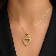 14k Yellow Gold 0.75ctw Channel Diamond Open Heart Pendant 18" Necklace Chain