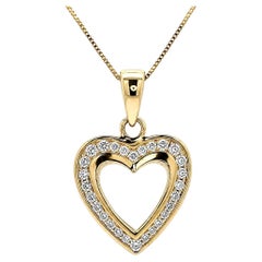 14k Yellow Gold 0.75ctw Channel Diamond Open Heart Pendant 18" Necklace Chain
