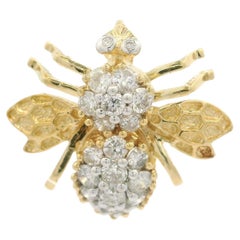 Oro amarillo de 14k 0,75ctw Diamante Detallado Abeja Mosca Insecto Alfiler Broche Colgante