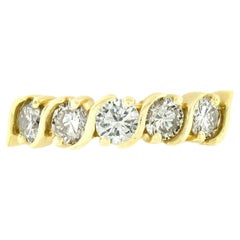 14K Yellow Gold 0.75ctw Round Brilliant Diamond 5 Stone "S" Prong Link Band Ring