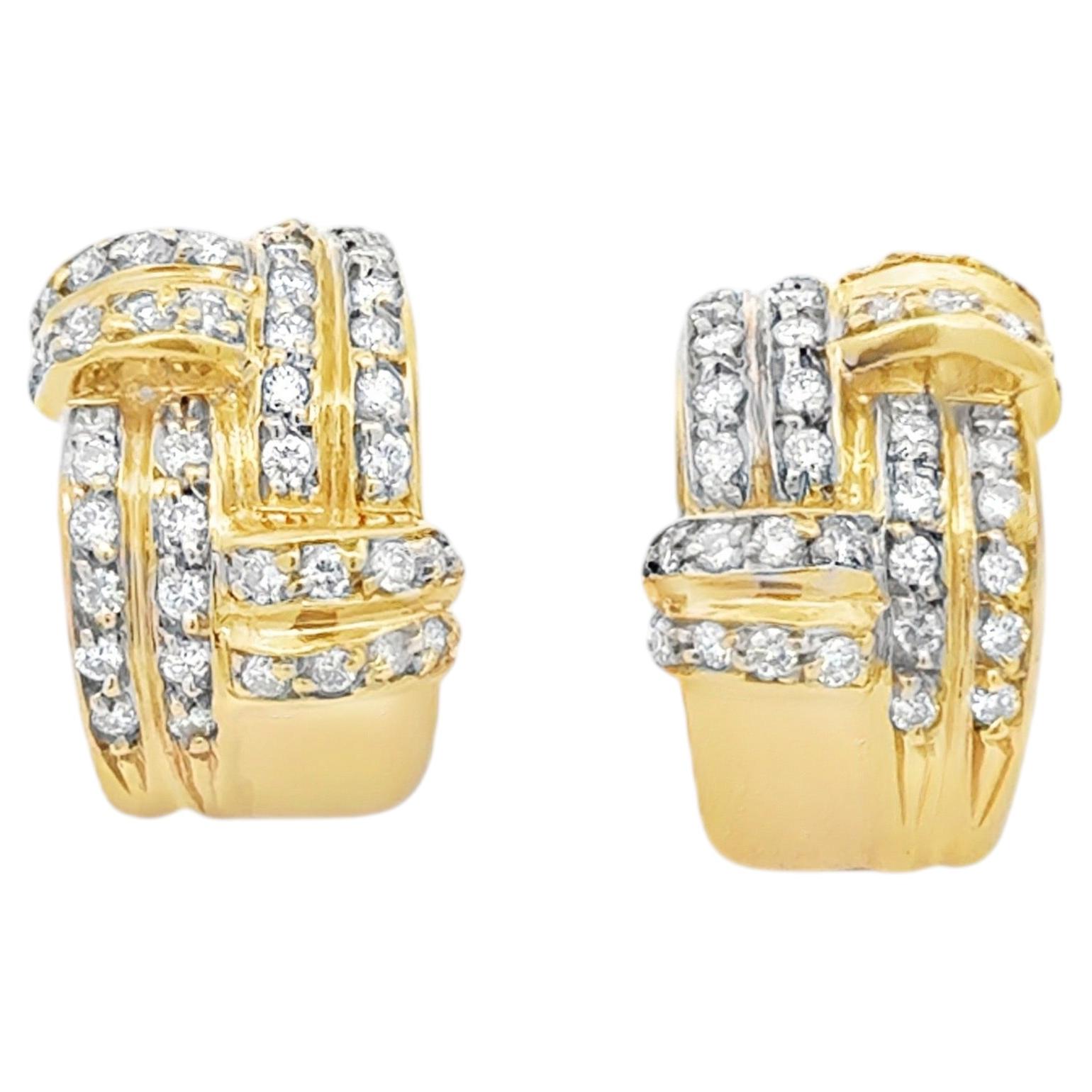 Boucles d'oreilles en or jaune 14k avec diamants ronds et brillants 0.51ctw