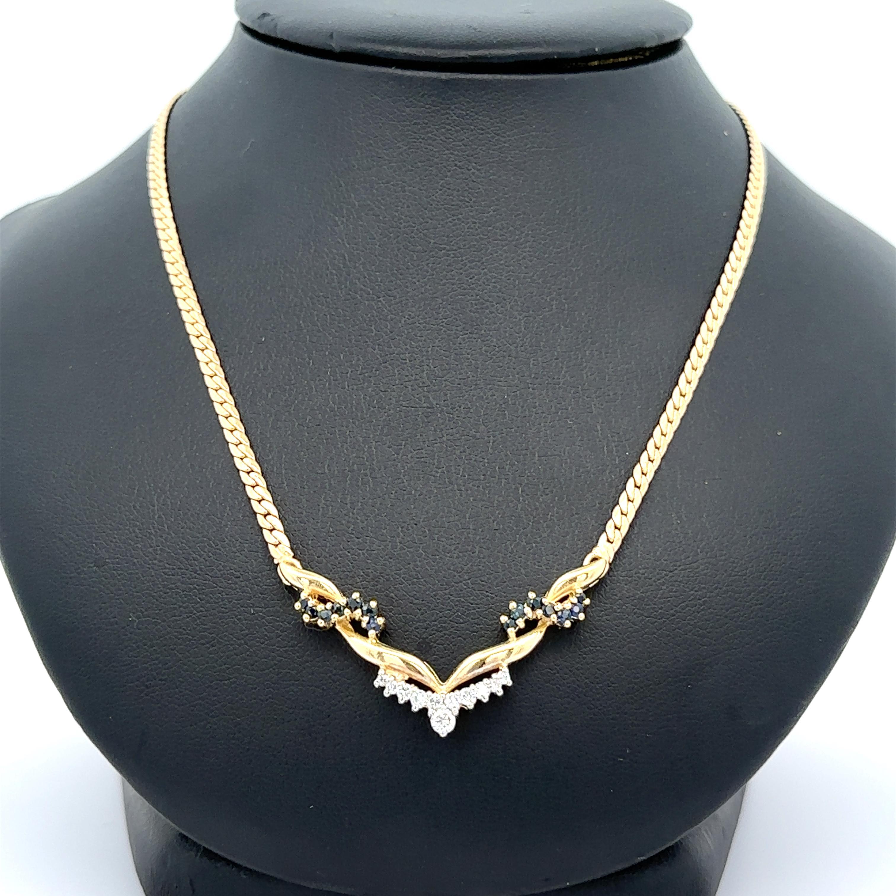 Collier en or jaune 14k 0.76ctw Sapphire Diamond 17