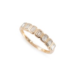 14K Yellow Gold 0.77ctw Emerald Cut Diamond Bezel Set Wedding Band Ring