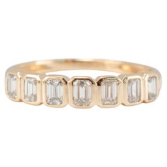 14K Yellow Gold 0.77ctw Emerald Cut Diamond Bezel Set Wedding Band Ring