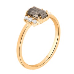14K Yellow Gold 0.78 Carat Emerald Shape Salt & Pepper Diamond Ring