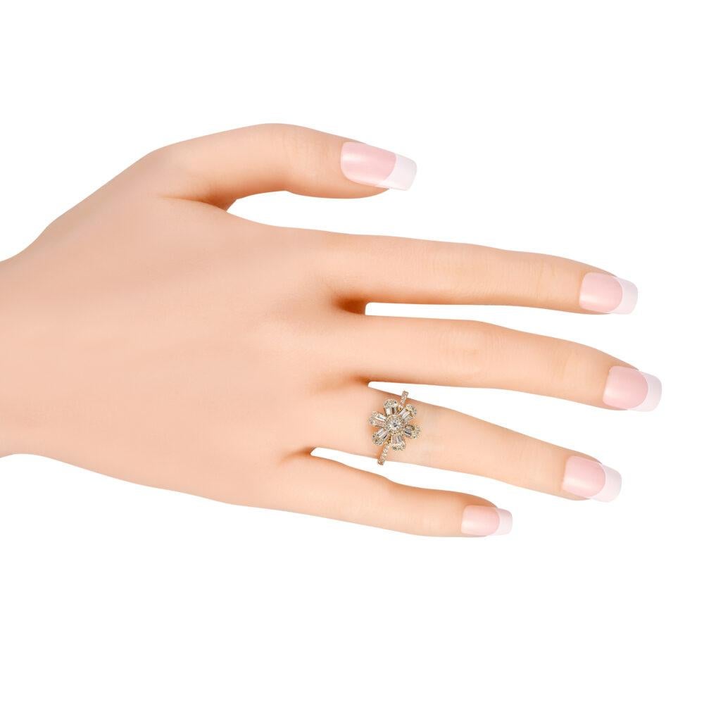 Round Cut 14K Yellow Gold 0.78ct Diamond Flower Ring RN31409-Y For Sale