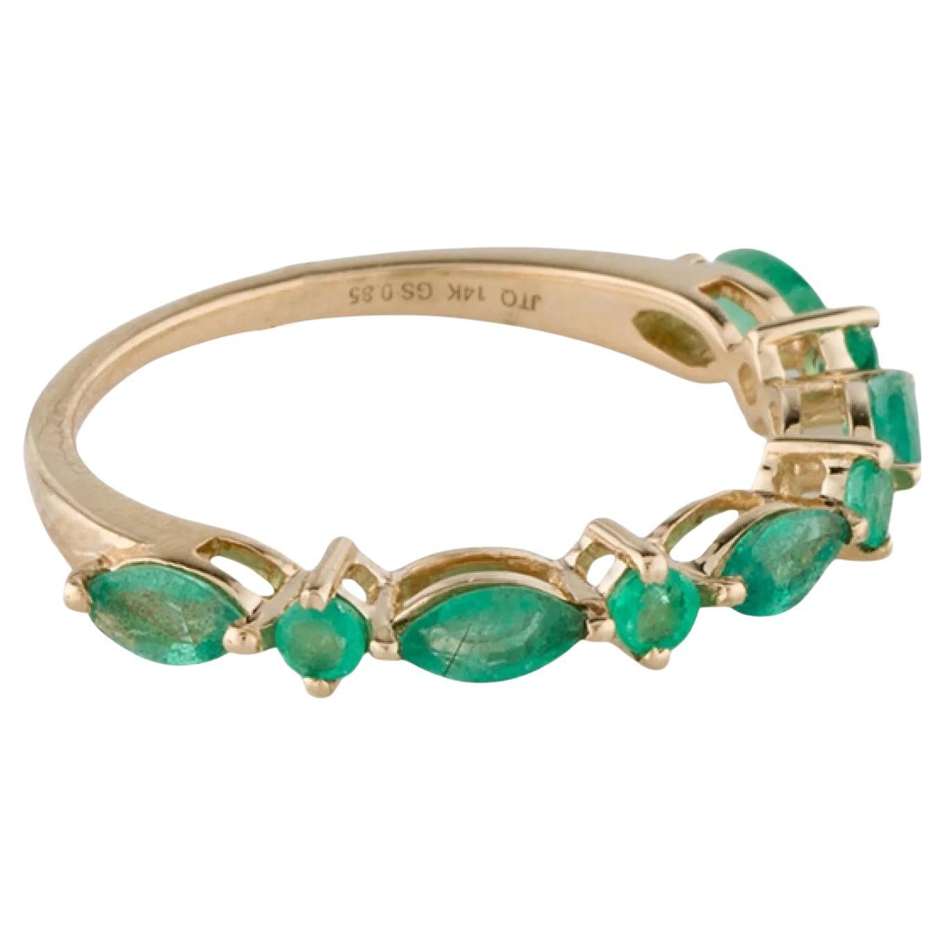 14K Yellow Gold 0.78ctw Emerald Band Ring, Size 6.75, Round Modified Brilliant