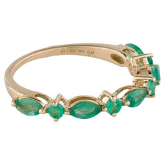 14K Yellow Gold 0.78ctw Emerald Band Ring, Size 6.75, Round Modified Brilliant