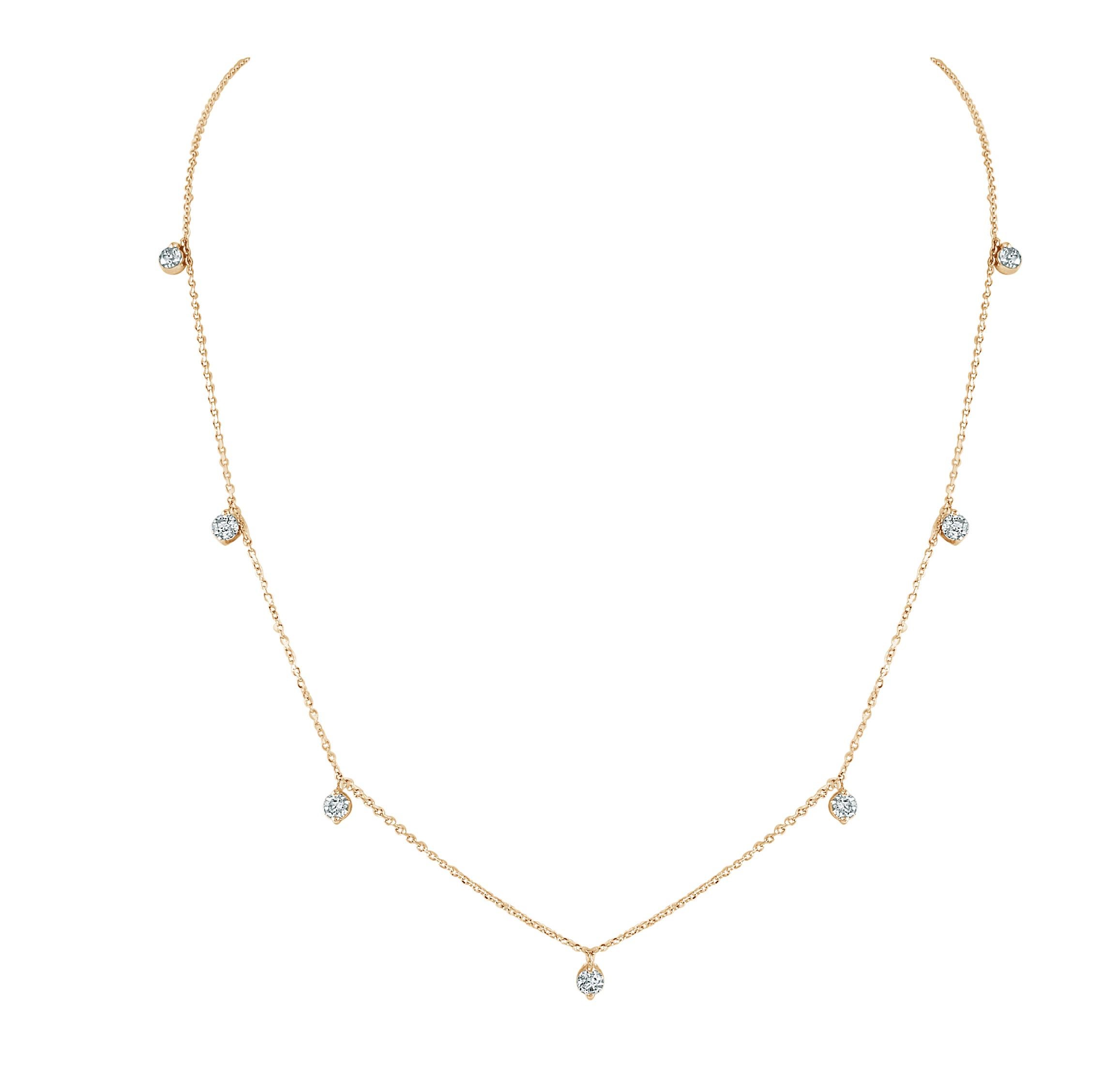 14K Yellow Gold 0.79 Carat Diamond Station Necklace For Sale