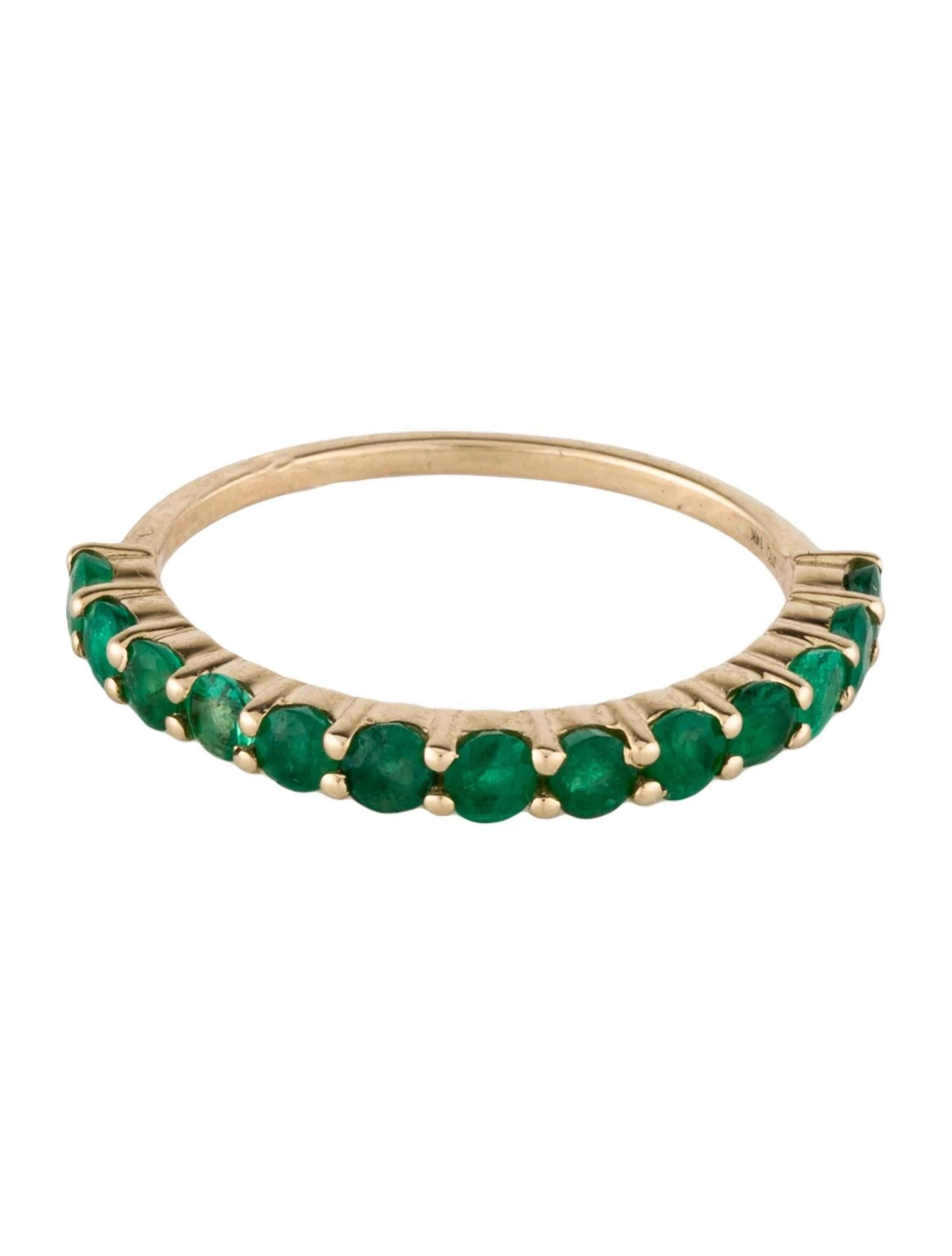 Artist 14K Yellow Gold 0.79 Carat Emerald Band Ring, Size 6.5  Round Emerald