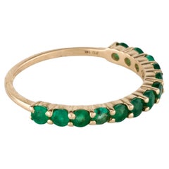 14K Yellow Gold 0.79 Carat Emerald Band Ring, Size 6.5  Round Emerald