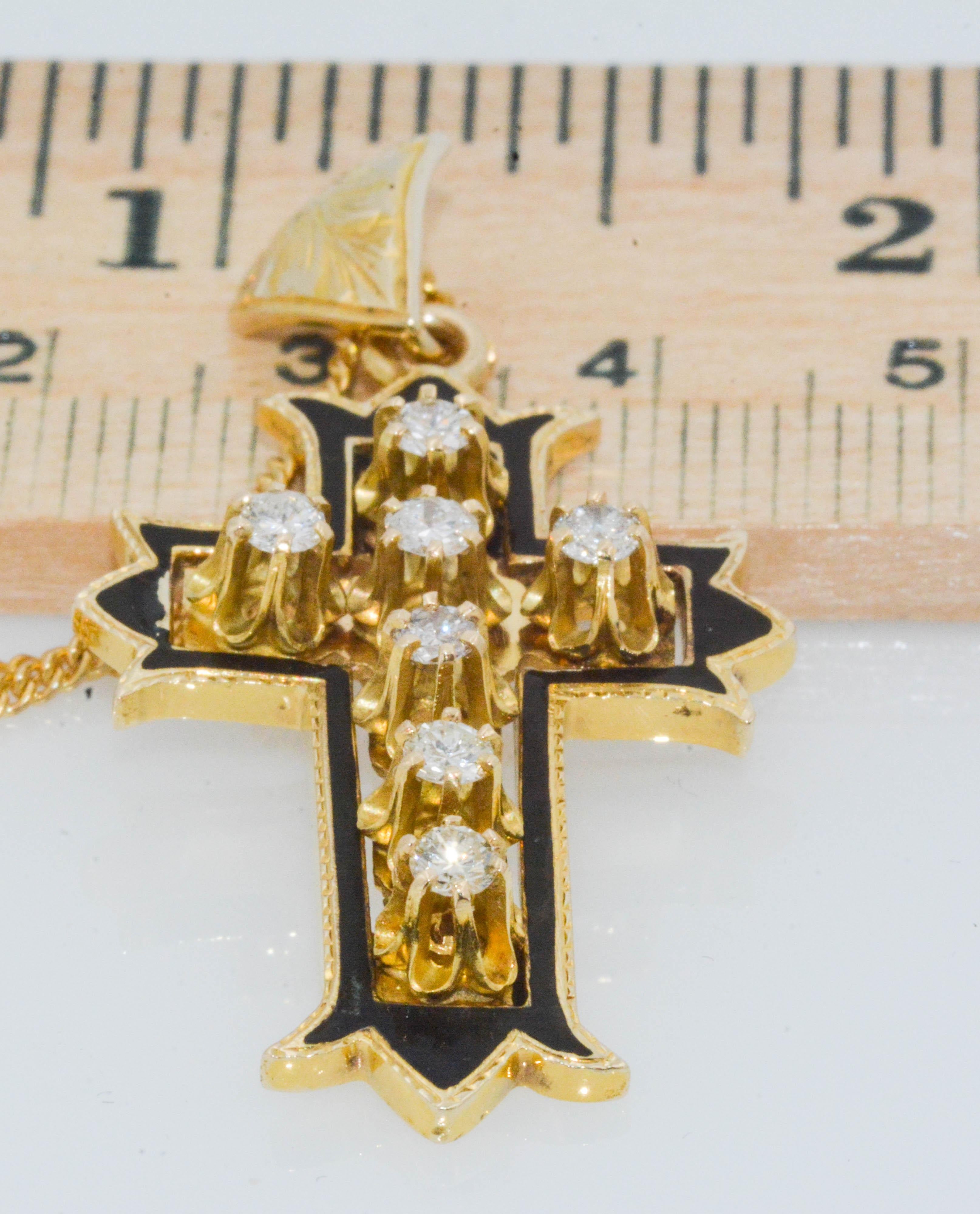 Women's 14K Yellow Gold 0.80 Carat Diamond Victorian Cross Pendant