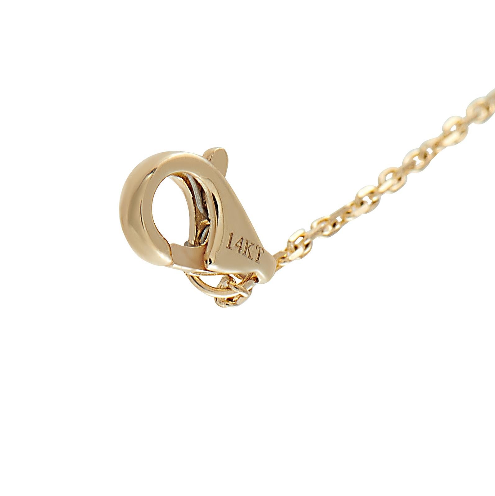 This hand chain bracelet is filled with dynamic details. Subtle yet statement making, the 14K Yellow Gold chain wraps around the wrist and extends over the middle finger. Diamonds with a total weight of 0.80 carats provide this luxury piece with a