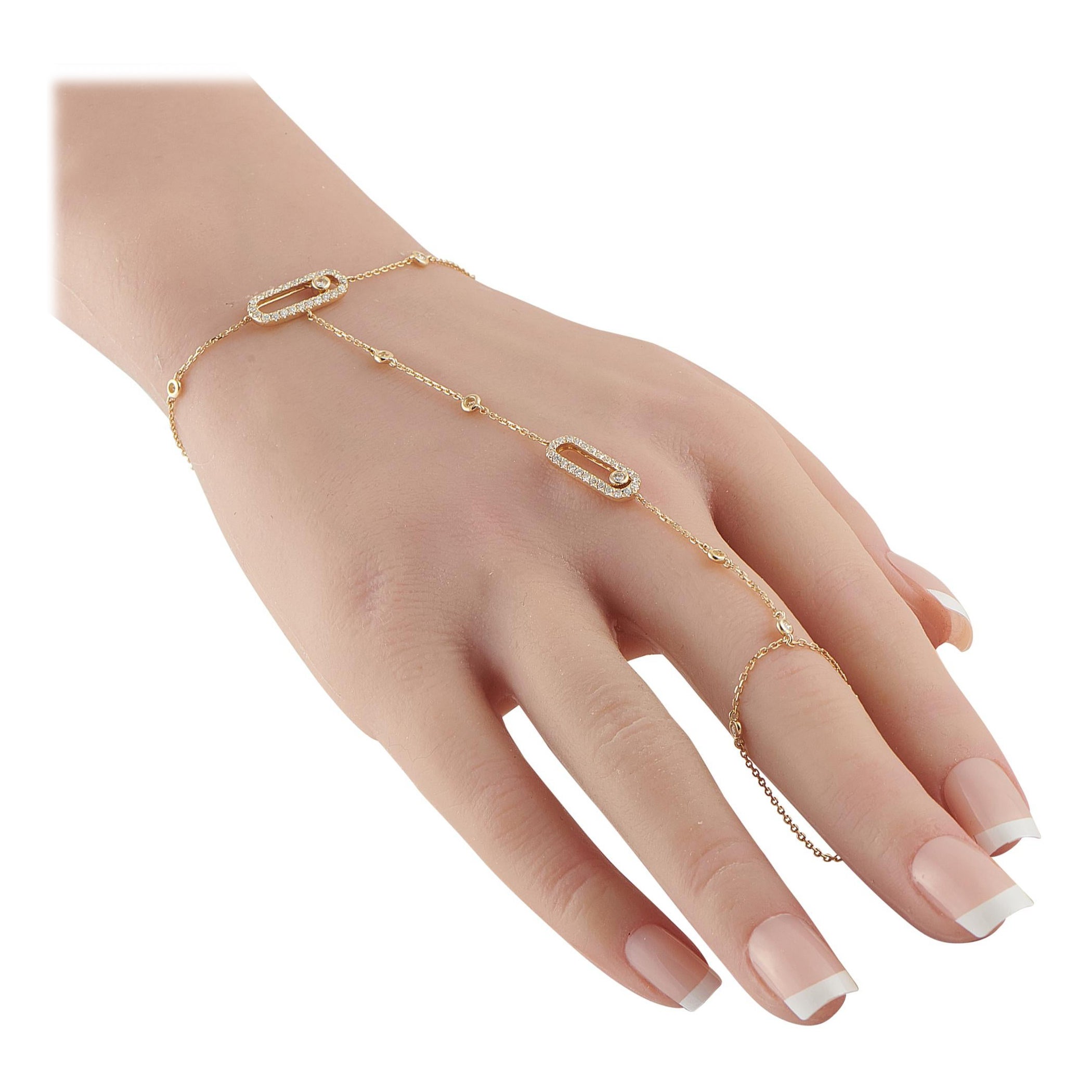 14K Yellow Gold 0.80ct Diamond Hand Chain Bracelet BR10342-Y For Sale