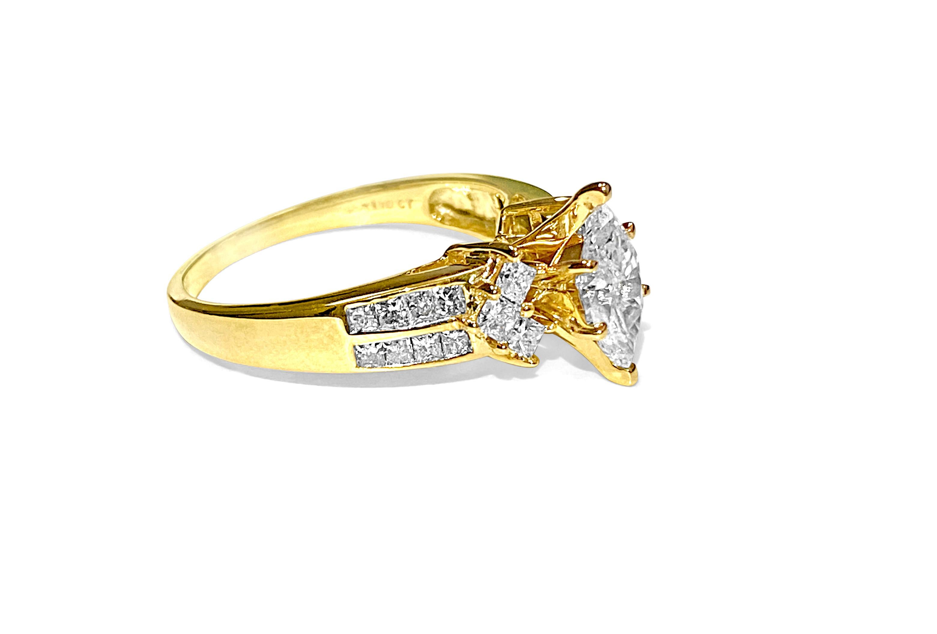 Contemporary 14K Yellow gold. 0.80CT Marquise Cut Diamond Ring For Sale