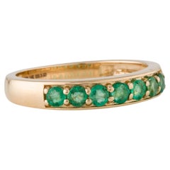 14K Yellow Gold 0.80ctw Emerald Band Ring, Size 8, Round Modified Brilliant Emer
